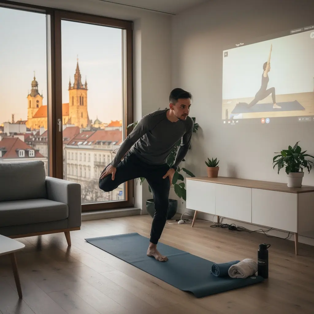 Instruktor prowadzący zajęcia jogi na świeżym powietrzu.