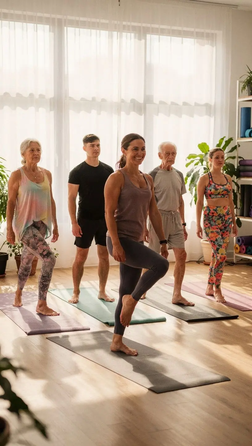 Zajęcia jogi w parku, gdzie uczestnicy praktykują w otoczeniu natury.